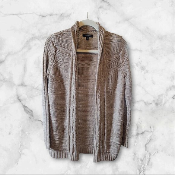 Women's Ann Taylor Tan Gold Open Front Cardigan M Fall Winter Sweater - Picture 1 of 5